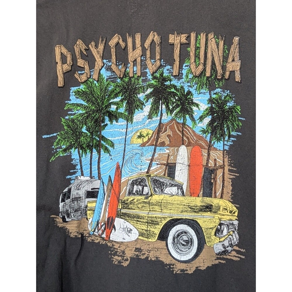 Psycho Tuna Organic Cotton L/S T-Shirt Men's Medium Black Surf Beach Hawaiian